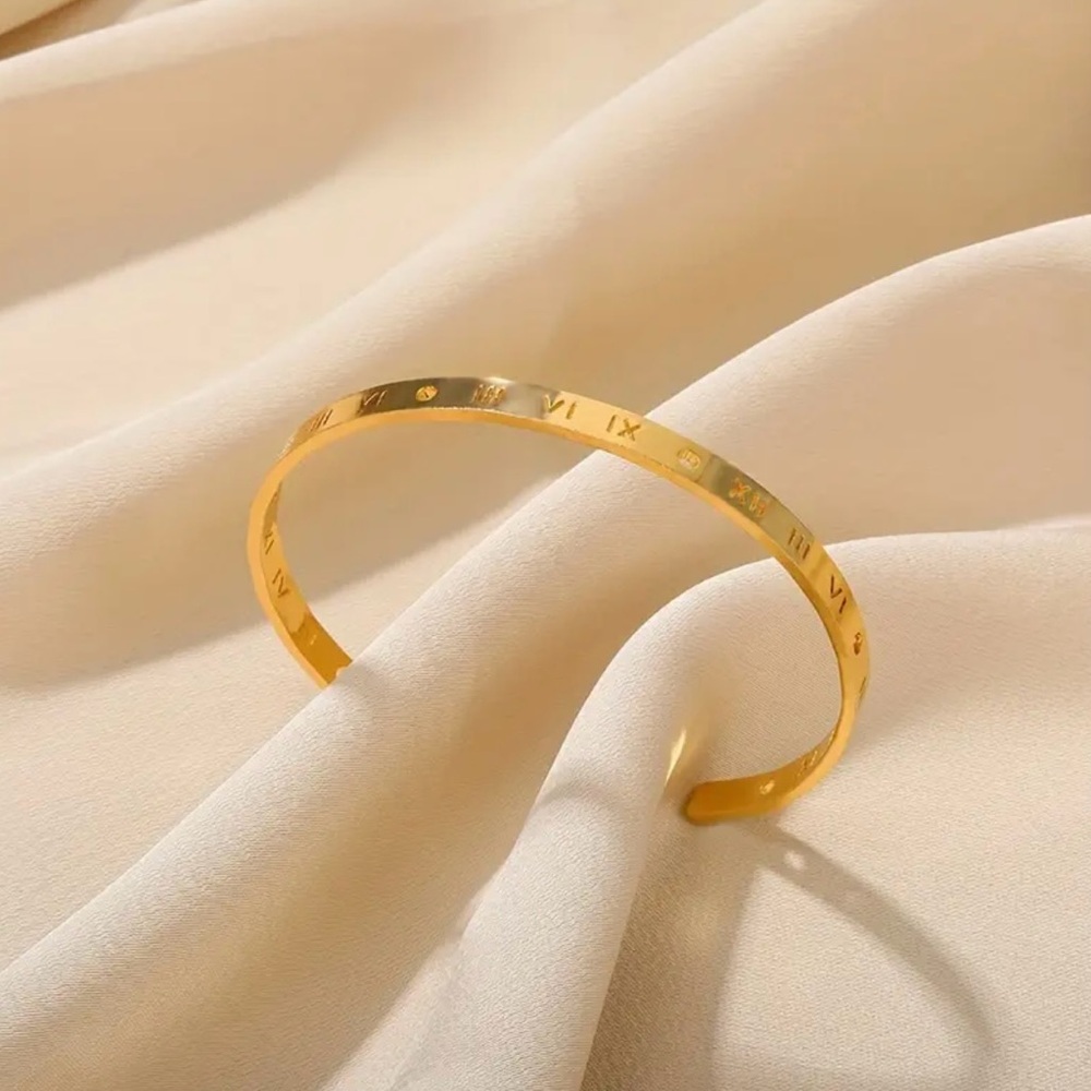Gold tone Roman Numeral Bangle/cuff Bracelet - Picture 3 of 6